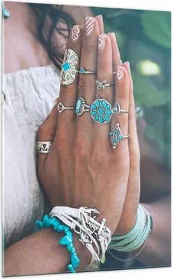 Produktbild von Bilder auf glas - Einteilig - Hände Schmuck Boho - 70x100cm - Glasbilder - Wandbilder - Bilder - zum Aufhängen bereit - Wanddekoration aus Glas - Glas Bilder - Wandbild auf Glas - GPA70x100-4412