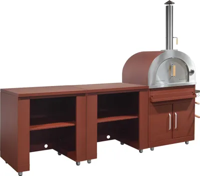 Immagine prodotto di Cucina esterna a tre pezzi con forno per pizza in mattoni - Oviala Memphis
