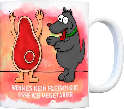 Produktbild von Kaffeebecher mit Allesfresser Motiv und Spruch: Wenn es kein Fleisch mehr gibt