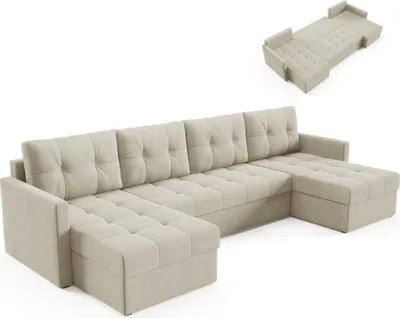Produktbild von BETTSO Elegantes U-Ecksofa OLIVIA 301 cm mit Schlaffunktion gesteppt Beige automatische DL