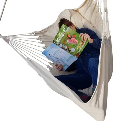 Produktbild von Gepolsterter Hängesessel Hängestuhl Natur XXXL Baumwolle 2 Kissen