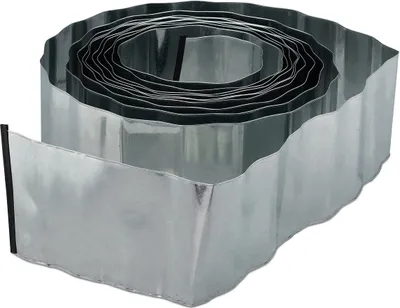 Produktbild von Relaxdays Rasenkante 10m, Beetbegrenzung aus Metall, verzinkt, flexibel, Umrandung f. Beet oder Rasen, 16cm hoch, silber