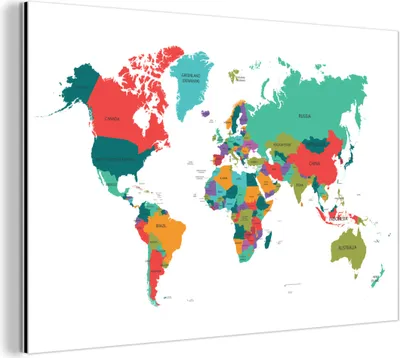 Obrázek produktu pro Nástěnná dekorace Kovový kovový obraz Wall Art 30x20cm Mapa světa - barevná - jednoduchá Muchowow Hliníkové obrazy