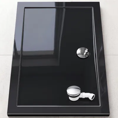 Produktbild von doporro Duschtasse Duschwanne 90x120x4 flach inkl. Ablaufgarnitur AL02 aus Acryl in Schwarz Rechteckig DIN-Anschlüsse für bodenebene Montage geeignet Faro2