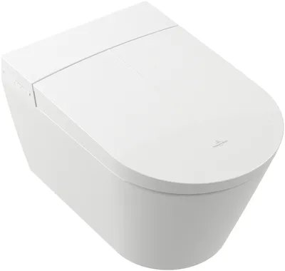 Produktbild von Villeroy & Boch ViClean Dusch-WC mit WC-Sitz, oval, wandhängend, spülrandlos, 400x430x600mm, Weiß Alpin CeramicPlus, V22EM101