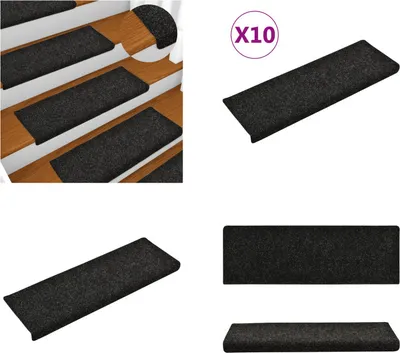 Produktbild von vidaXL Treppenmatten 10 Stk. Schwarz 65x21x4 cm Nadelvlies - Stufenmatte - Stufenmatten - Treppenmatten - Treppenstufenmatten