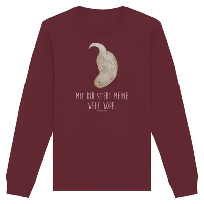 Produktbild von Mr. & Mrs. Panda Rundhals Pullover Otter Kopfüber Größe L - Burgundy - Geschenk, Fair Fashion, Pulli, Sweatshirt, Verliebt, Bio Baumwoll, Liebe, Sweater, Seeotter