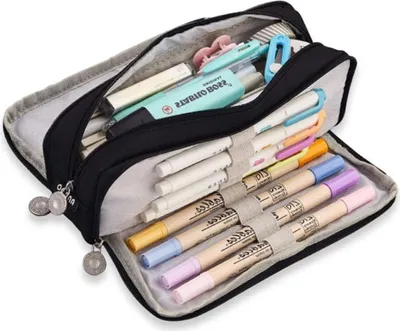 Produktbild von Federmäppchen Federtaschen Teenager Mädchen Mäppchen Etui Stifte 3 Fach, Große Kapazität Pencil Case für Schule & Büro (Schwarz)