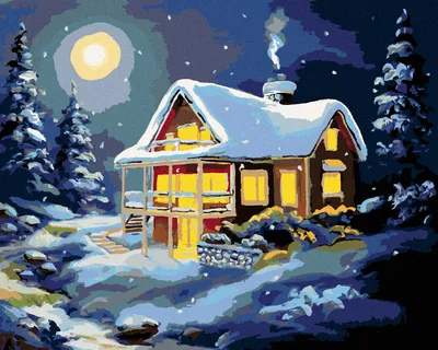 Produktbild von Zuty - Malen nach Zahlen - VERSCHNEITES HAUS BEIM VOLLMOND (D. RUSTY RUST), 40x50 cm, ohne Keilrahmen
