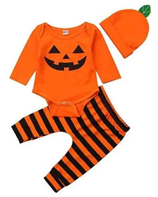 Zdjęcie produktu dla Strój halloween dynia dla niemowląt zestaw 3 elementy długie rękawy 0 18