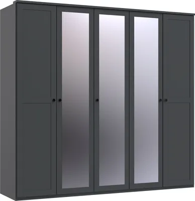 Produktbild von Drehtürenschrank >Chalet< 5 Türen, 3 Böden, 3 Stangen, Spiegel / Graphit - 225x210x58cm (BxHxT)