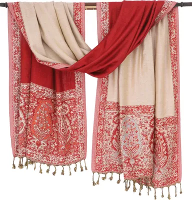 Produktbild von Pashmina Viskose Schal / Stola mit Paisley Muster - Rot, Uni, 200*70 cm, Schals