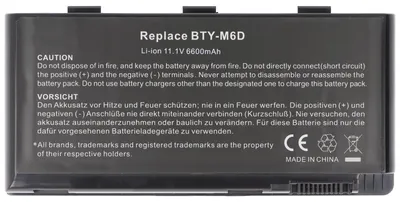 Produktbild von BTY-M6D Ersatz-Akku für MD97625, MEDION MD97654, Erazer X6813, MSI E6603