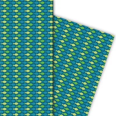 Produktbild von Buntes Geschenkpapier mit kleinen Fischen in grün - G6367, 32 x 48cm
