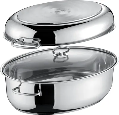 Image de Berndes Cocotte ovale en acier inoxydable, 3en1 avec couvercle en verre 38 x 25.5 cm 87597