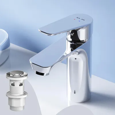 Obrázok produktu pre AM.PM Kúpeľňová batéria s vyskakovacím odpadovým ventilom pre umývadlo Kúpeľňová batéria chróm Umývadlová batéria s vyskakovacím odpadom 1 1/4 palca mosadzný ventil Odtok