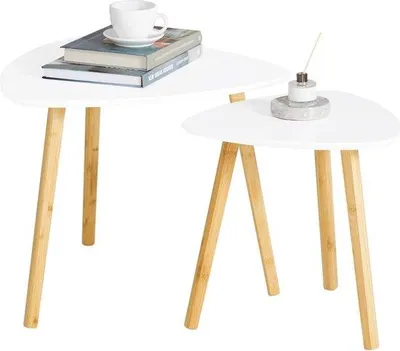 Productafbeelding van Set van 2 bijzettafels met opbergplanken - Wit/Natuurlijk