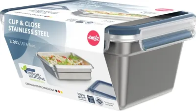 Zdjęcie produktu dla EMSA CLIP & CLOSE N11506, Pudełko, Prostokątny, 2 l, Stal nierdzewna, Stal nierdzewna, 250 °C