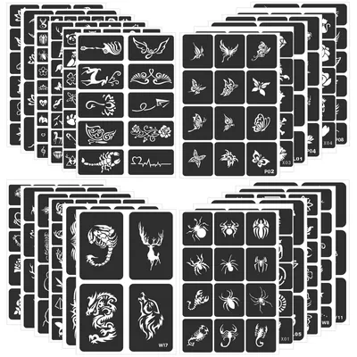 Tattoo-Schablonen-Set, 24 Blatt, 400 Designs, wiederverwendbar