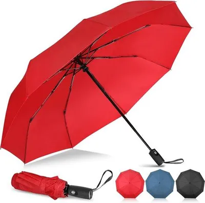 Produktbild von Unyqoos® Kompakter Automatik-Taschenschirm – sturmfest bis 60 MHP, 9 Fiberglasstreben, verstärkter schwarzer Metallschaft, 210T mit Teflon-Beschichtung, Antirutschgriff