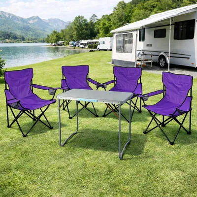 Produktbild von 5-teiliges XL Campingmöbel Set lila Tisch 80x60x68cm + Campingstühle