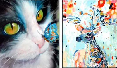 Produktbild von Malen nach Zahlen 2er-Set "Katze & Reh" 40x50cm - Paint by Numbers für Kinder & Erwachsene