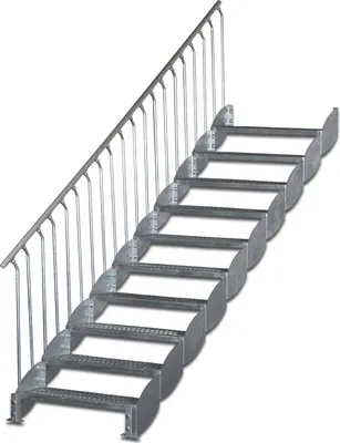 Produktbild von Wangentreppe mit Bodenstütze | Höhe: 200-220 cm, Stufenbreite: 100 cm | Einseitiges Geländer