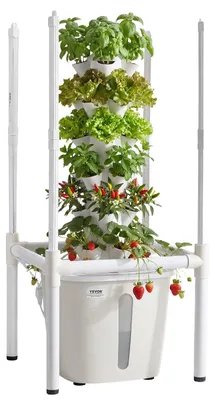 Image de Tour hydroponique VEVOR 30 modules, Hydrotower à 6 niveaux, kit de culture hydroponique avec lampe LED pour plantes,via application, réservoir d'eau de 20 litres et pompe, tour hydroponique pour herbes aromatiques, fruits et légumes