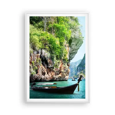 Produktbild von Gerahmtes Poster - Weißer Rahmen - Boot Klippen Natur Felsen - 70x100 cm - Wand Bild - Wanddeko - Wandbilder - Wandposter - Bilderrahmen - Bilder - Kunstdruck - Wandbild - P2WPA70x100-2787