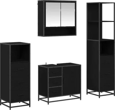 Productafbeelding van vidaXL Badkamerkastset, 4 stuks, zwart, eikenlook, 65 x 33 x 60 cm