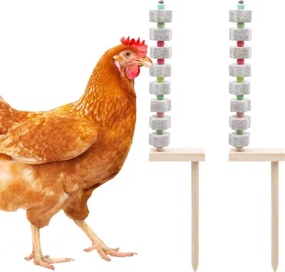 Produktbild von Kauwspeielzeug für Hühner, Calciumstein mit Holzhalterung, 2 Stück, Zubehör für Käfige