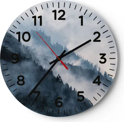 Produktbild von Wanduhr - Rund - Glasuhr - Berge Nebel Bäume - 40x40cm - Schleichendes Uhrwerk - Lautlos - zum Aufhängen bereit - Dekoration Modern - Wanddekoration aus Glas - C4AR40x40-4429