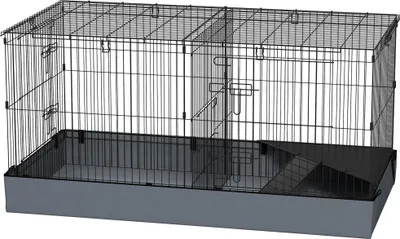 Produktbild von 2-in-1-Zwerghamsterkäfig, Kleintierkäfig, Stoffboden, Sitzstangen, Rampe, Schwarz