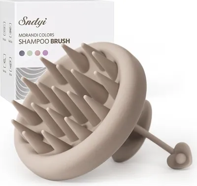 Image de Brosse de massage du cuir chevelu en silicone Brosse à shampooing Exfoliant Massage de la tête Premium Humide Sec Réduit les pellicules Croissance des cheveux Kaki