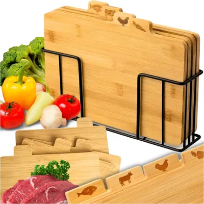 Immagine prodotto di set di 4 taglieri da cucina in legno di bambù + supporto