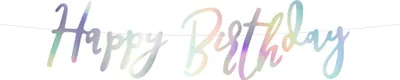 Productafbeelding van "Happy Birthday" banner, iriserend, 16,5 x 62 cm (1 karton / 50 stuks)