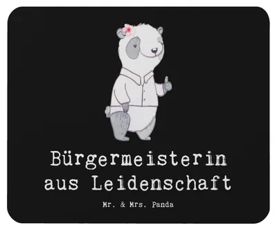 Produktbild von Mr. & Mrs. Panda Mouse Pad Bürgermeisterin Leidenschaft - Schwarz - Geschenk, Stadt, Wahlen, laptop mousepad, mousematte, pc mausunterlage, Bürgermeisterwahl, Rathaus