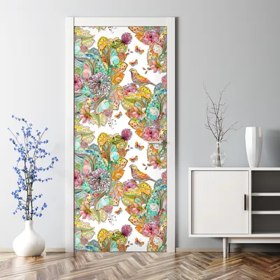 Produktbild von Dekorative Tür Wandaufkleber Wandtattoo selbstklebend Dekor Bunte Mandala Vögel und Blumen 85 x 200 cm