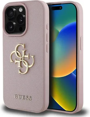 Produktbild von Guess PolyurethanGrained 4g Metal Logo Iphone 15 Pro Handyhülle Rosa  Rosa One Size