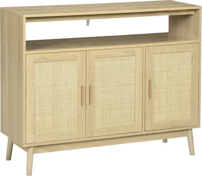 Obrázek produktu pro Ratanový příborník - Příborník - Proutěná dvířka - Dřevěné nožky - Moderní minimalistický - 120x40x97 cm - Béžový