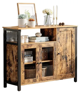 Image de Armoire de rangement en bois, de couleur marron foncé, dimensions : 110 x 33 x 75 cm
