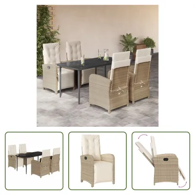 Produktbild von The Living Store 5-tlg. Garten-Essgruppe mit Kissen Beige Poly Rattan