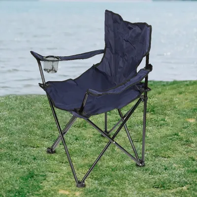 Produktbild von Faltstuhl Campingstuhl mit Getränkehalter Anglerstuhl dunkelblau