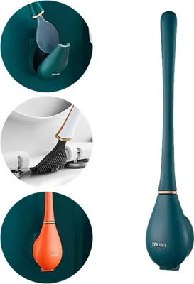 Produktbild von Toilettenbürste und Halter Silikon Wandmontage Automatisches Öffnen und Schließen WC-Bürsten Klobürst, Blau, 42.5cm