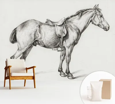 Produktbild von Fototapete selbstklebend - 312x219 cm - Tapete - Wandtapete - Wandbilder - Klebefolie - Dekofolie - Tapete Folie - Wand - Dekoration - Wohnzimmer - Skizze eines Pferdes