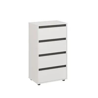 Produktbild von KOMTO Kommode Weiß mit 4 Schubladen – Schubladenschrank für Schlafzimmer und Wohnzimmer | Linoa 4S 60 x 40 x 105,8 cm