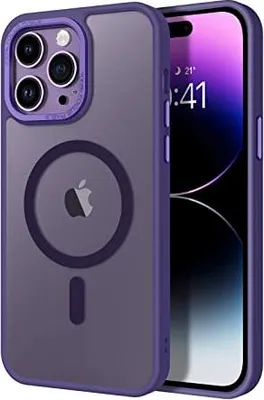 Image de Coque en silicone pour Apple iPhone 14 Pro, violette, dos semi-transparent, MagSafe