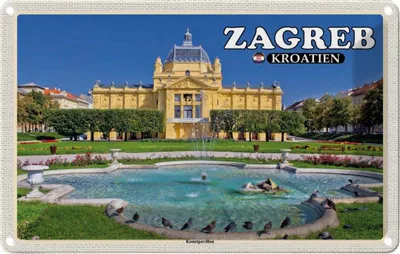 Produktbild von vianmo Blechschild 20x30 cm Zagreb Kroatien Kunstpavillon Bildmotiv Reisemotiv Abenteuer Reisen Urlaub