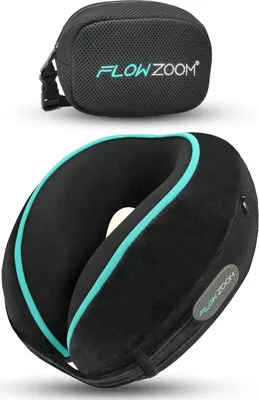 Image de Coussin de voyage, en mousse à mémoire de forme, avec fermeture réglable, de couleur noire, pour avion
