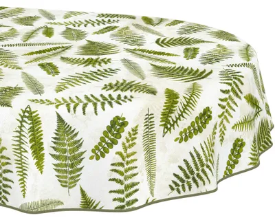 Produktbild von Tischdecke 140x280cm Oval Grün abwaschbar Baumwolloptik Farn Grün wetterfest Gartentischdecke mit Saumkante